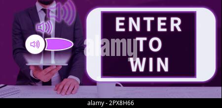 Visualizzazione concettuale partecipa alla vittoria, panoramica aziendale scambiando qualcosa di valore per premio o possibilità di vincita Foto Stock