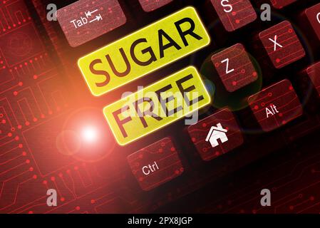 Segno che mostra senza zucchero, parola che contiene una sostanza dolcificante artificiale al posto dello zucchero Foto Stock