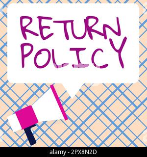 Cartello di testo con la dicitura Politica di restituzione, rimborso fiscale per le idee aziendali Termini e condizioni di vendita al dettaglio all'acquisto Foto Stock