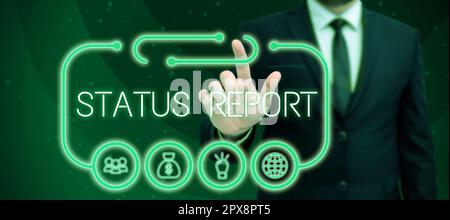Segno di testo che mostra il rapporto di stato, Word for Update Summary of Situations a partire da un determinato periodo di tempo Foto Stock