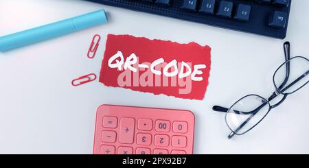 Didascalia concettuale Codice QR, Word scritto sul marchio per un tipo di codice a barre a matrice Codice leggibile da una macchina Foto Stock