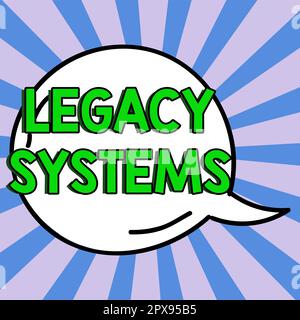Segnaletica che mostra sistemi legacy, Business idea vecchio metodo tecnologia sistema informatico o programma applicativo Foto Stock