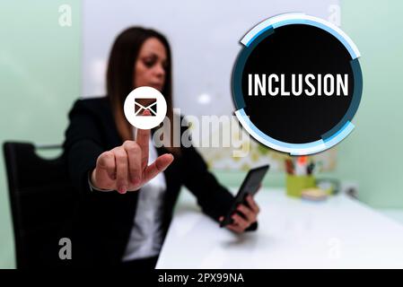 Inclusione concettuale dell'esposizione, stato dell'azione della vetrina aziendale, incluso l'inclusione all'interno del gruppo o della struttura Foto Stock