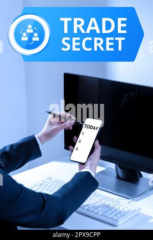 Ispirazione che mostra il segno Segreto commerciale, concetto di affari informazioni riservate circa una proprietà intellettuale del prodotto Foto Stock