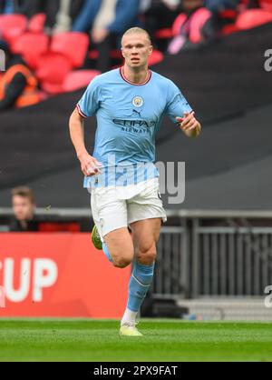 Londra, Regno Unito. 22nd Apr, 2023. 22 aprile 2023 - Manchester City / Sheffield United - Emirates fa Cup - Semifinale - Stadio di Wembley. Erling Haaland di Manchester City durante la semifinale della fa Cup a Wembley. Picture Credit: Mark Pain / Alamy Live News Foto Stock