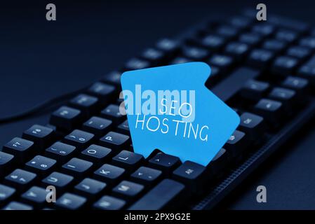 Visualizzazione concettuale Seo Hosting, concetto foto costruzione sito web in un modo che è amichevole per i motori di ricerca Foto Stock