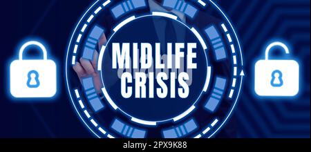 Didascalia di testo Presentazione di Midlife Crisis, Business Concept tecnica di sviluppo del software che decompone un'applicazione Foto Stock
