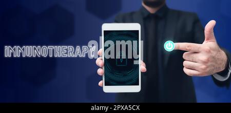 Scrittura che visualizza il testo immunoterapia, concetto che significa trattamento o prevenzione di malattia che comporta il miglioramento del sistema immunitario Foto Stock