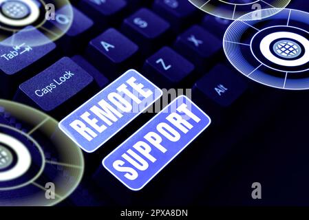 Ispirazione che mostra Sign Remote Support, Word per aiutare gli utenti finali a risolvere problemi e problemi del computer in remoto Foto Stock