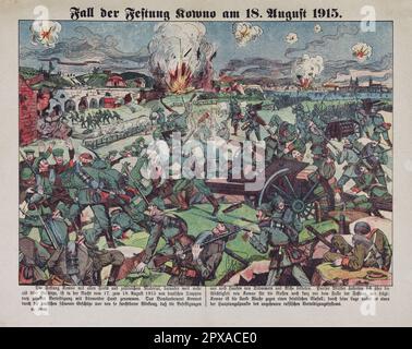 Incisione a colori tedesca della caduta della Fortezza di Kovno il 18 agosto 1915 (assedio di Kovno). 1915 Foto Stock