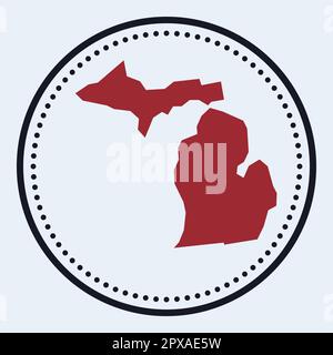 Francobollo rotondo del Michigan. Logo rotondo con mappa e titolo dello stato degli Stati Uniti. Elegante distintivo minimale del Michigan con mappa. Illustrazione vettoriale. Illustrazione Vettoriale