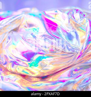 Vera texture olografica nei colori rosa blu con graffi e irregolarità. Foglio di colore olografico stropicciato. Arcobaleno olografico foglio astratto bac Foto Stock