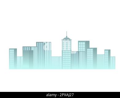Paesaggio urbano azzurro con illustrazione vettoriale dei grattacieli isolata su sfondo bianco Illustrazione Vettoriale