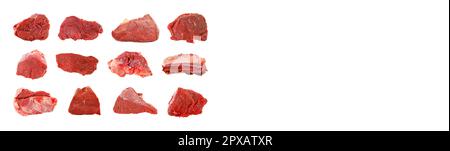 Pulire molto fresco rosso crudo carne bovina, banner mock up poster desing, isolato su sfondo bianco Foto Stock