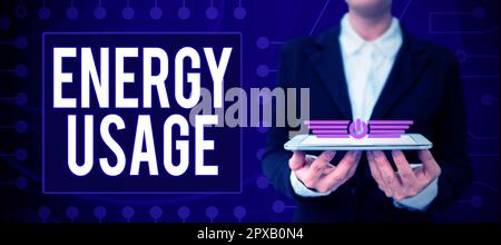 Scrittura che visualizza il testo Energy Usage (utilizzo energia), Word scritto sulla quantità di energia consumata o utilizzata in un processo o sistema Foto Stock