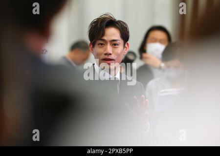 Daisuke Takahashi, 2 MAGGIO 2023 - Pattinaggio di figura: Il pattinatore di figura giapponese Kana Muramoto e Daisuke Takahashi partecipano alla conferenza stampa e annunciano il loro ritiro a Tokyo, Giappone. (Foto di Yohei Osada/AFLO SPORT) Foto Stock