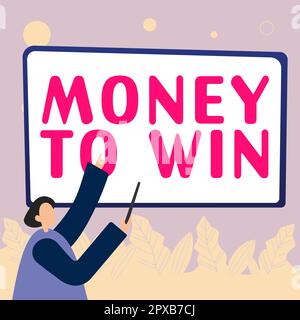 Scrittura a mano segno denaro per vincere, approccio aziendale calcolo dei ricavi sta per essere ottenuto facendo qualcosa Foto Stock