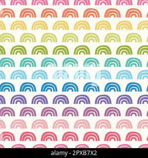 Sfondo motivo arcobaleno. Divertente disegno vettoriale senza cuciture di arcobaleni luminosi. Illustrazione Vettoriale