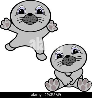 confezione cartone animato chibi baby seal in formato vettoriale Illustrazione Vettoriale