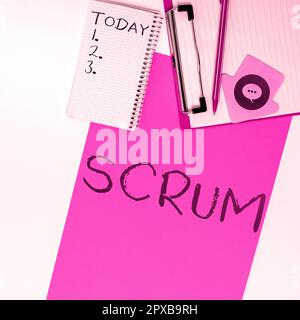 Testo che mostra ispirazione Scrum, Panoramica aziendale calligrafia distinta da caratteri scritti a stampa di gioco Foto Stock