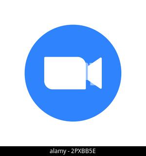Logo Zoom. Simbolo dell'app Zoom. Icona del software per videoconferenze con zoom. Conferenze audio, webinar, chat. Comunicazioni video. Disegno vettoriale zoom e illu Illustrazione Vettoriale