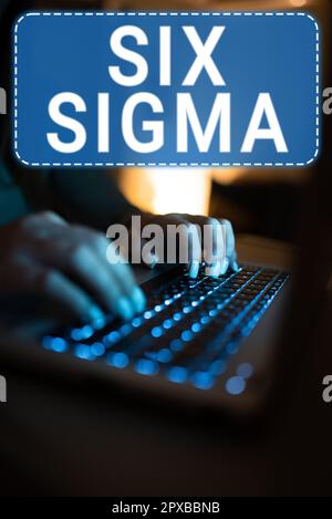 Didascalia di testo che presenta Six Sigma, Word per le tecniche di gestione per migliorare i processi aziendali Foto Stock