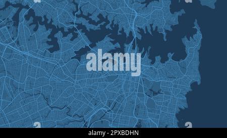 Mappa blu dettagliata dell'area amministrativa della città di Sydney. Illustrazione vettoriale senza royalty. Panorama urbano. Mappa turistica grafica decorativa di Sydney t Illustrazione Vettoriale