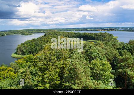 Vista di Cracovia am See. Laghi paesaggio con fitte foreste sulla riva. Località di villeggiatura in germania. Foto natura Foto Stock