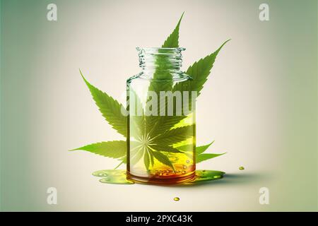 Olio di cannabis medica. Foglia di marijuana con estratto di olio. Foto Stock
