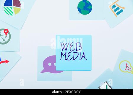 Scrittura a mano segno Web Media, foto concettuale audio e forme visive di comunicazione presentate sul web Foto Stock