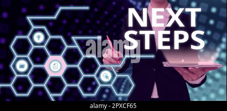 Testo che mostra ispirazione fasi successive, numero di concetto aziendale del processo che verrà eseguito dopo la pianificazione corrente Foto Stock