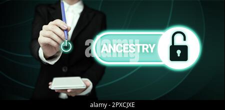 Testo che mostra ispirazione Ancestry, Business idea la storia o il processo di sviluppo di un fenomeno oggetto idea o stile Foto Stock