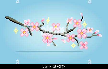 Fiore di ciliegia a 8 bit. fiori giapponesi per motivi a punto trasversale, in illustrazioni vettoriali. Illustrazione Vettoriale