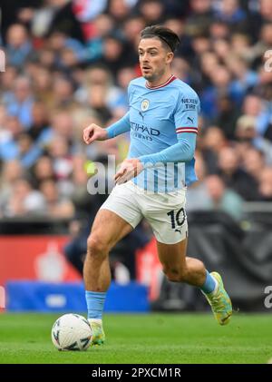 Londra, Regno Unito. 22nd Apr, 2023. 22 aprile 2023 - Manchester City / Sheffield United - Emirates fa Cup - Semifinale - Stadio di Wembley. Jack Grealish di Manchester City durante la semifinale della fa Cup a Wembley Picture Credit: Mark Pain / Alamy Live News Foto Stock