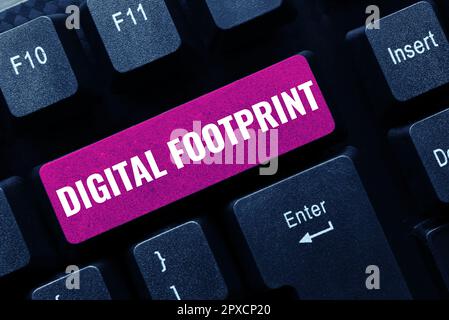 Scritta a mano Digital Footprint, Panoramica aziendale utilizza la tecnologia digitale per gestire il processo di produzione Foto Stock