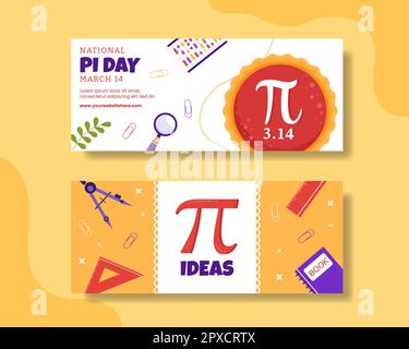 Banner orizzontale World Pi Day con costanti matematiche o Cartoon piano Sweet Pie al forno modelli disegnati a mano Illustrazione Foto Stock