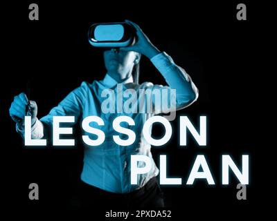 Cartello che mostra il piano della lezione, Panoramica aziendale Descrizione dettagliata del corso di istruzione da parte dell'insegnante Foto Stock