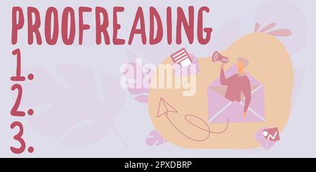 Scrittura visualizzazione di testo Proofreading, Internet Concept atto di lettura e marcatura ortografia, grammatica e errori di sintassi Foto Stock