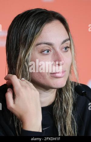 Madrid, Spagna. 01st maggio, 2023. Paula Badosa di Spagna visto durante una conferenza stampa il giorno otto del Mutua Madrid Open a la Caja Magica di Madrid. Credit: SOPA Images Limited/Alamy Live News Foto Stock