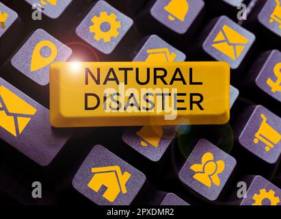Didascalia di testo che presenta il disastro naturale, parola per accadere nel corso della natura e dalle cause naturali Foto Stock