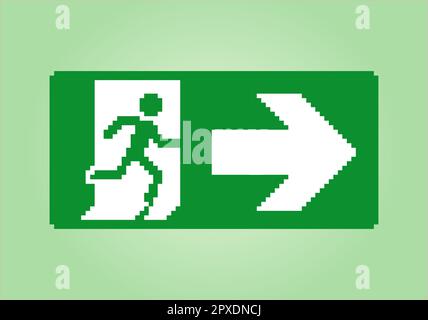 Esterno di emergenza pixel. Segno verde delle illustrazioni vettoriali. Illustrazione Vettoriale