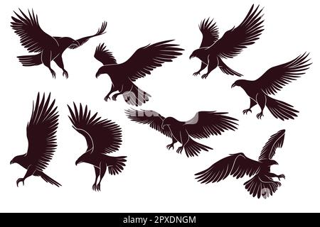 Sagoma disegnata a mano di aquila volante Illustrazione Vettoriale