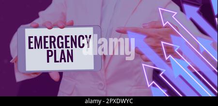 Ispirazione che mostra il segno piano di emergenza, Word per le procedure di risposta alle emergenze principali essere preparato Foto Stock