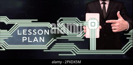 Scrittura a mano segno piano lezione, Word per una descrizione dettagliata del corso di istruzione da parte di un insegnante Foto Stock