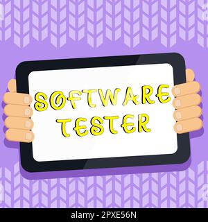 Didascalia di testo che presenta Software Tester, panoramica aziendale implementata per proteggere il software da attacchi dannosi Foto Stock