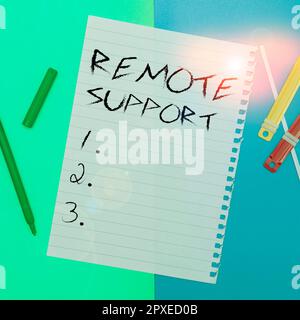 Ispirazione che mostra Sign Remote Support, Word per aiutare gli utenti finali a risolvere problemi e problemi del computer in remoto Foto Stock