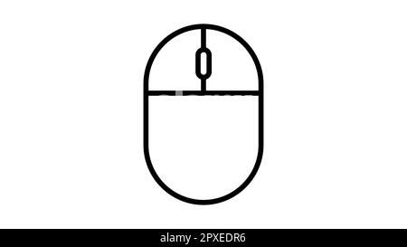 Illustrazione vettoriale icona lineare bianca e nera piatta del mouse digitale per computer wireless con pulsanti e rotellina su sfondo bianco. Concetto: Computing Illustrazione Vettoriale