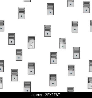 Pattern senza cuciture, texture di moderni e potenti blocchi di sistema rettangolari digitali per un computer fisso, tecnologia isolata su sfondo bianco. Illustrazione Vettoriale