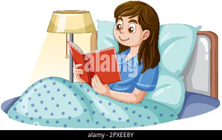 Libro di lettura della ragazza puberty sull'illustrazione del letto Illustrazione Vettoriale