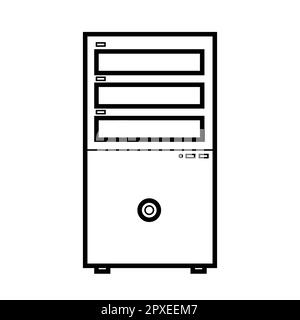 Illustrazione vettoriale di un'icona piatta in bianco e nero semplice unità di sistema digitale rettangolare di un computer fisso isolato su un bianco Illustrazione Vettoriale